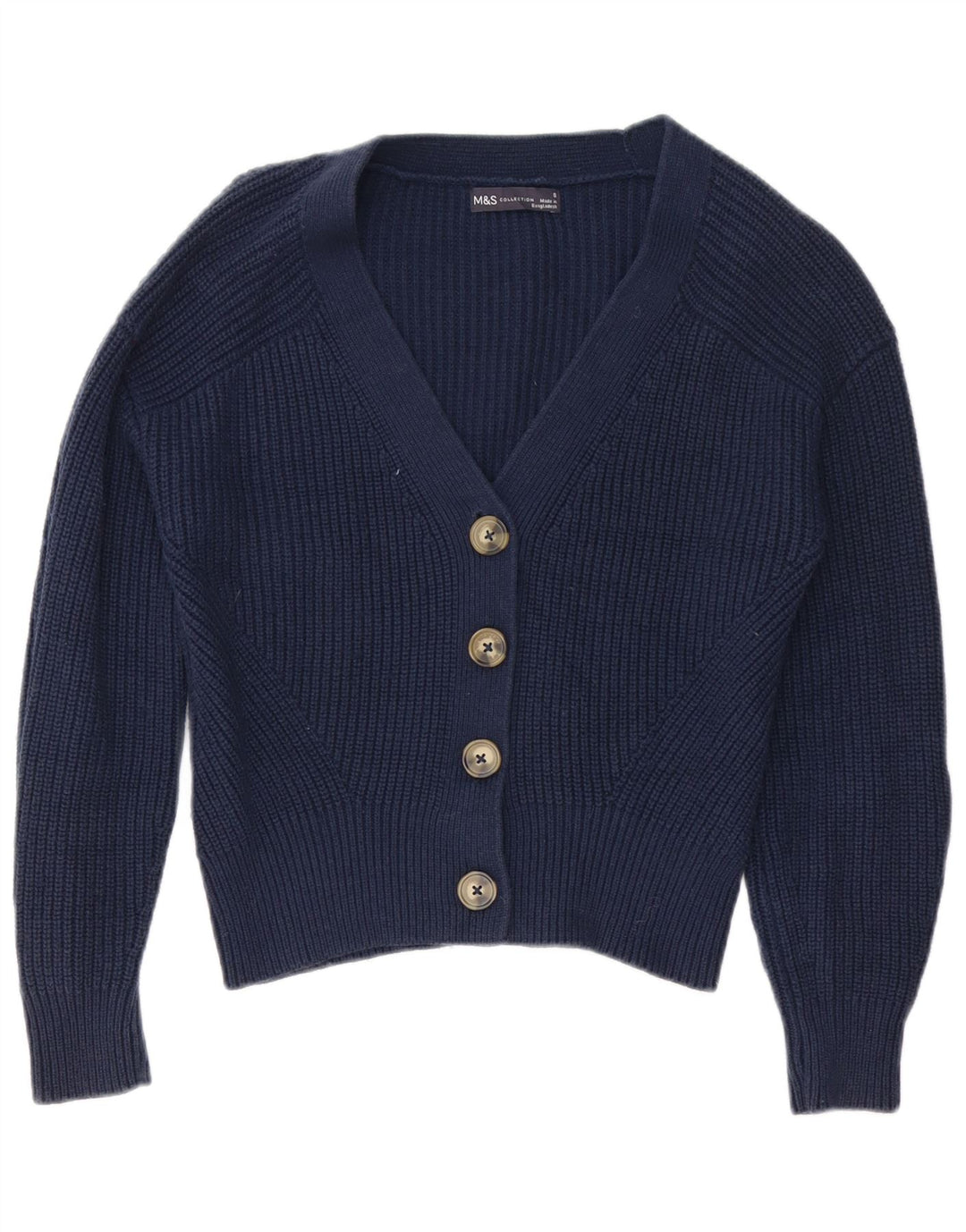 Marks & Spencer Damen-Cardigan-Pullover UK 10 Small Marineblaue Baumwolle