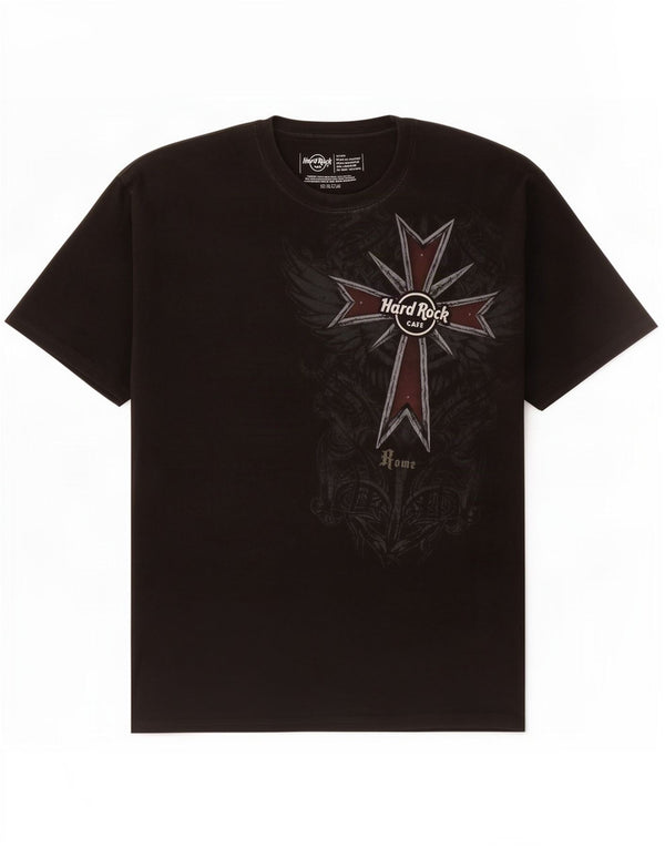 Hard Rock Cafe Mens Rome Graphic T-Shirt Top Large Black Cotton