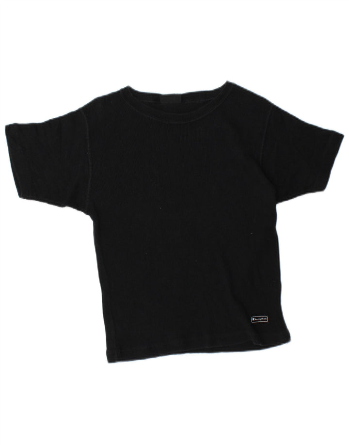 CHAMPION Damen Crop T-Shirt Top UK 12 Mittelschwarze Baumwolle