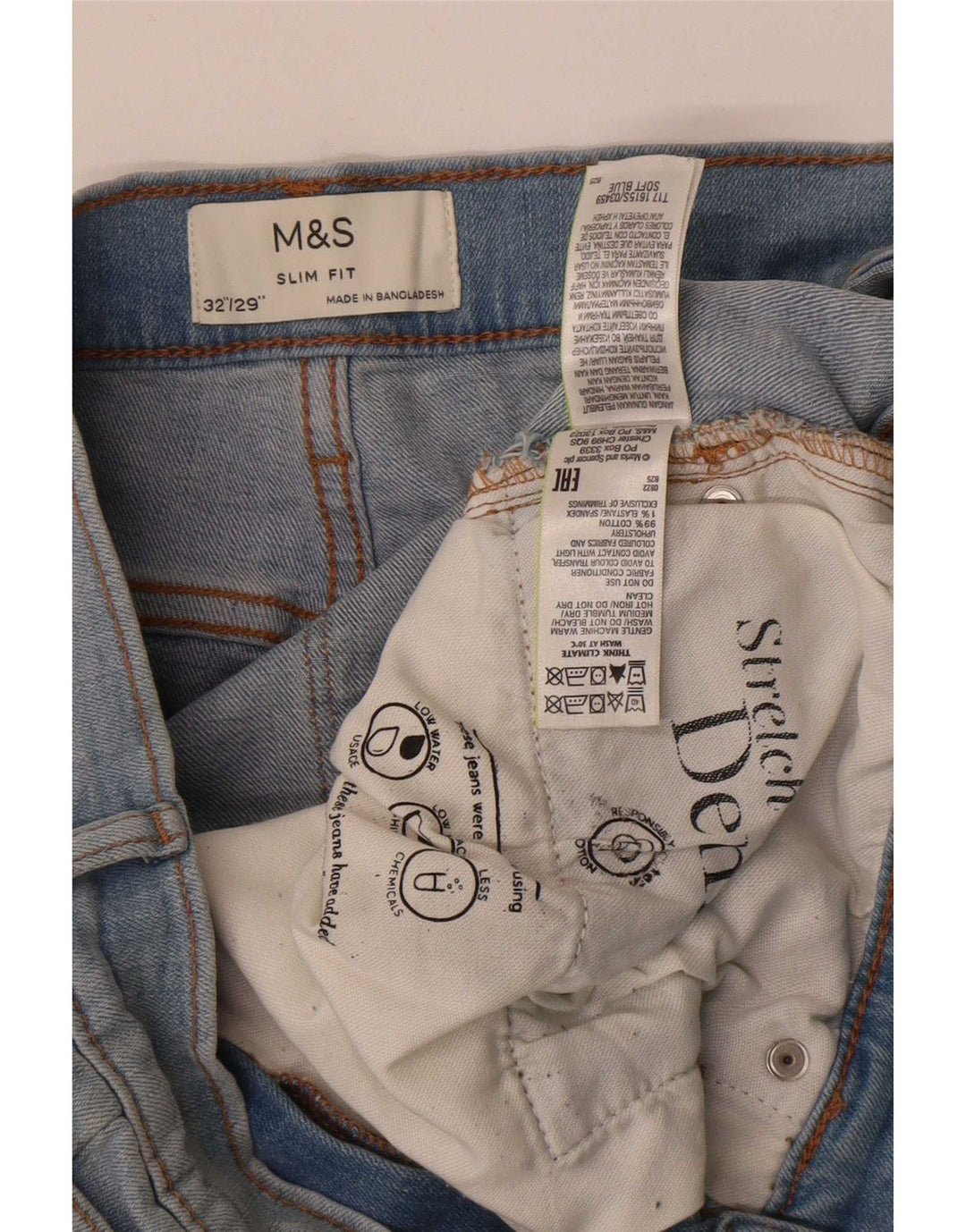 Marks & Spencer Herren Slim Jeans W32 L29 Blaue Baumwolle
