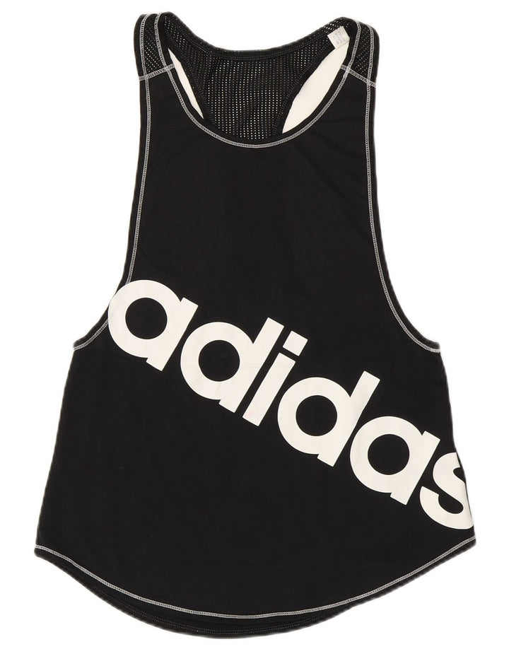 ADIDAS Womens Climalite Graphic Vest Top UK 8/10 Small Black Polyester