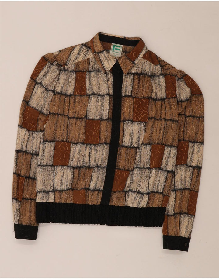 FRANKENWALDER Damen Hemdbluse EU 42 Großes braunes Patchwork-Polyester