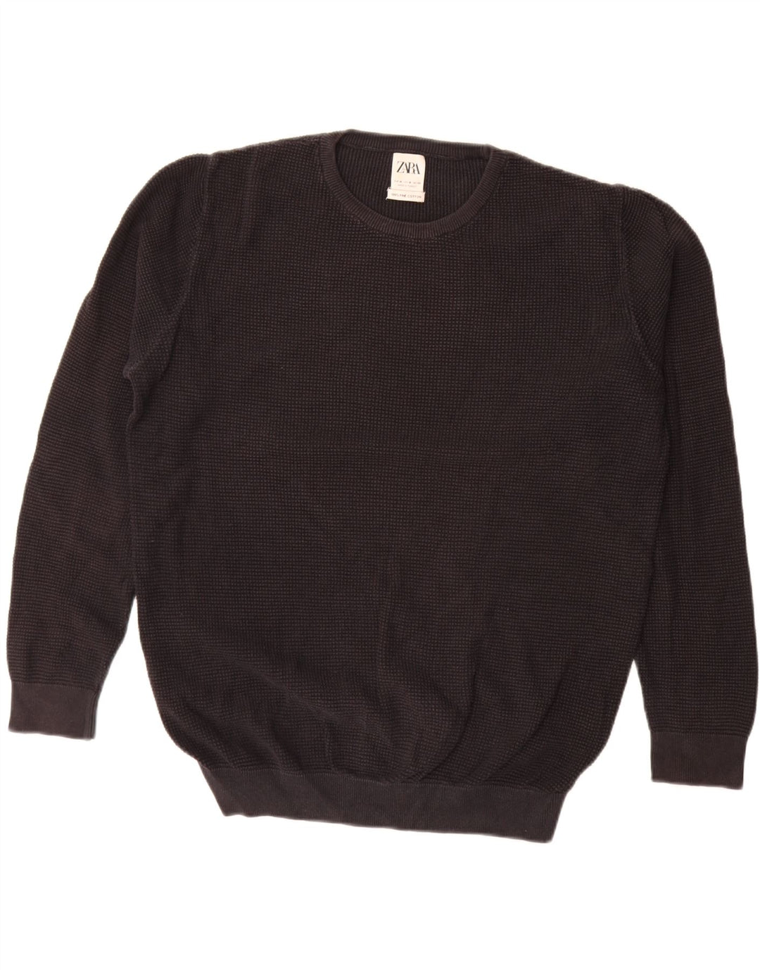 ZARA Herren-Pullover mit Rundhalsausschnitt, mittlere schwarze Baumwolle