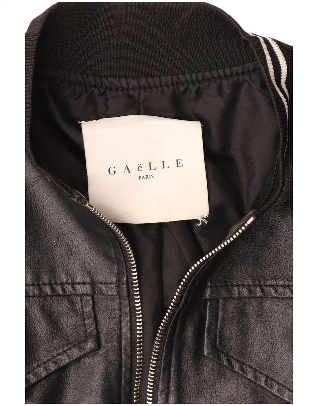 GAELLE Damen Graphic Crop Lederjacke UK 6 XS Schwarz