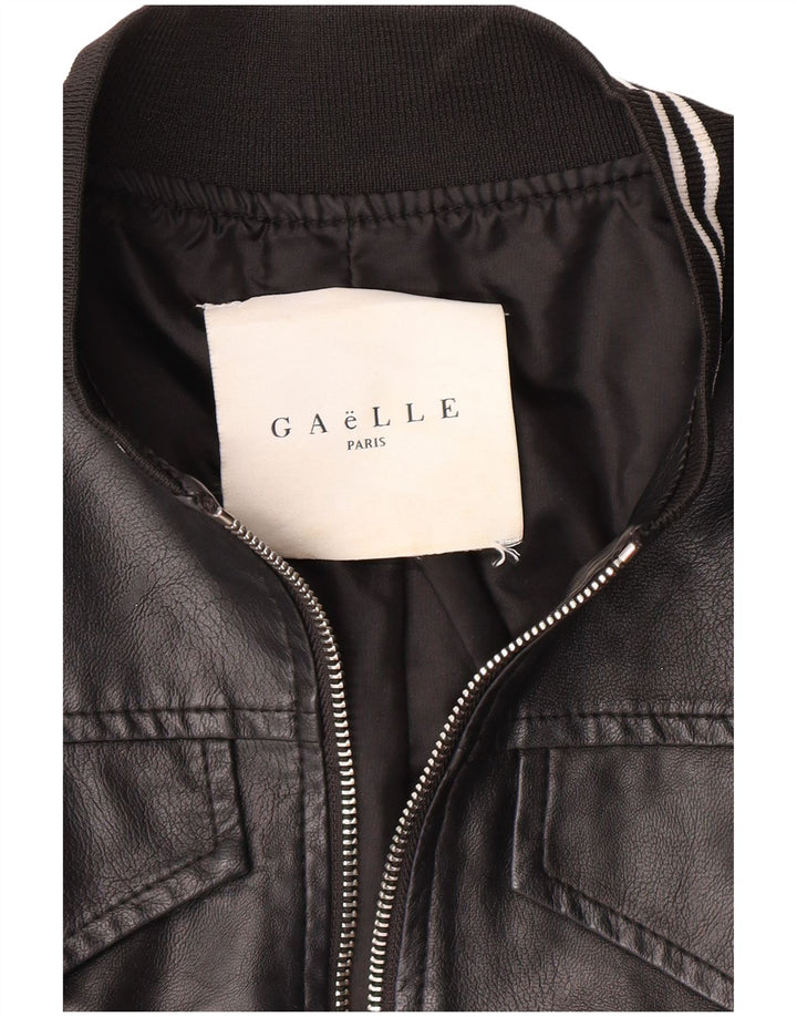 GAELLE Damen Graphic Crop Lederjacke UK 6 XS Schwarz