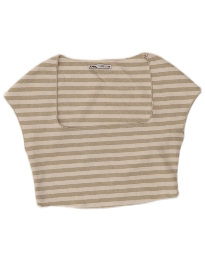 ZARA Damen Crop Top UK 12 Mittelweiß gestreift