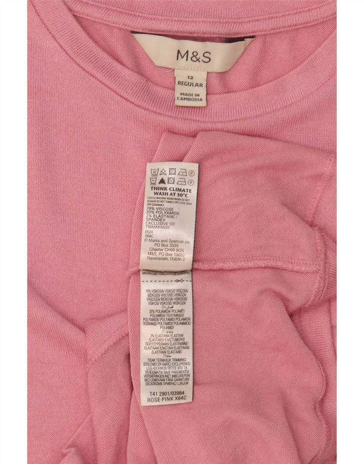 Marks & Spencer Damen Top Langarm UK 12 Mittelrosa Viskose