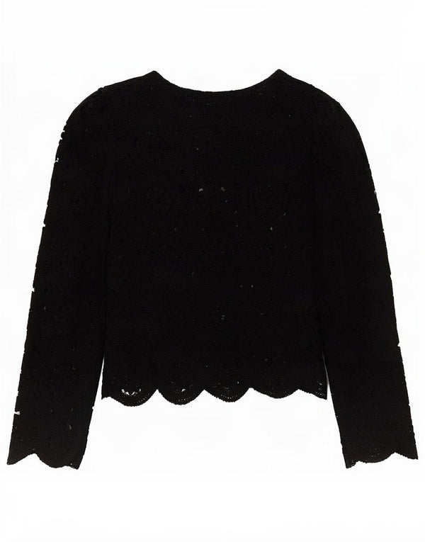 Zara Damen Crop Crochet Top 3/4 Ärmel UK 8 Small Schwarz geblümt