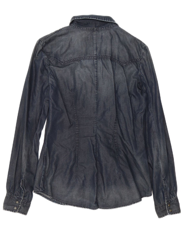 Diesel Damen Jeanshemd UK 12 Medium Marineblau Baumwolle