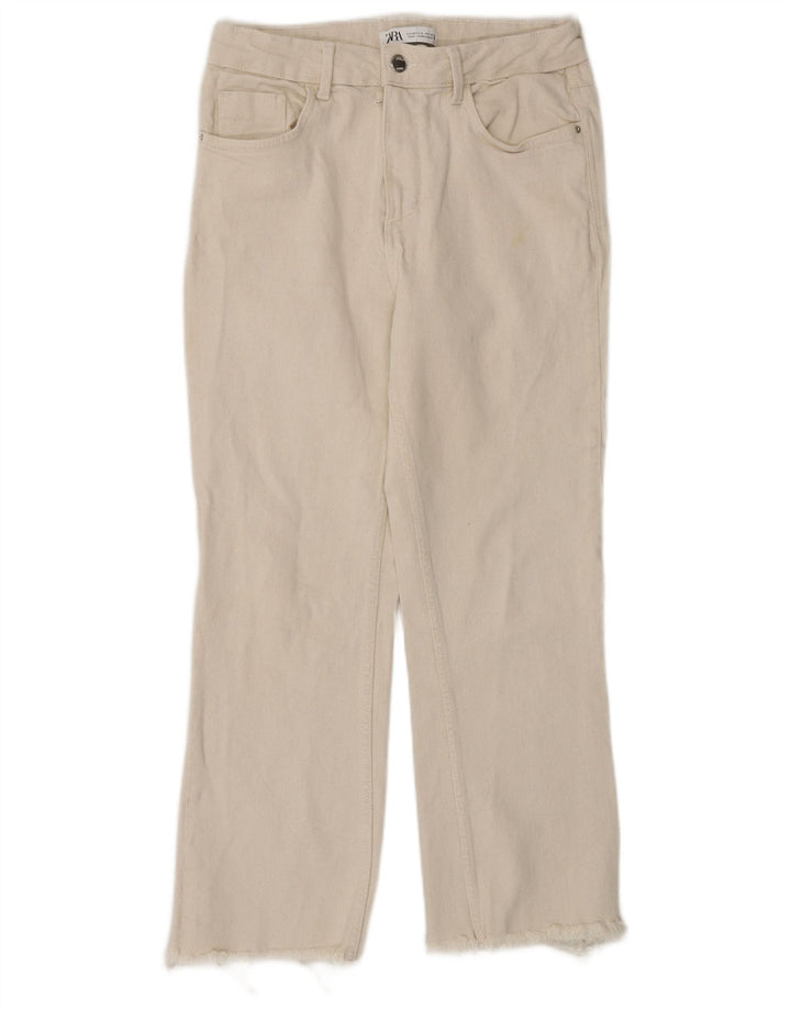 Zara Damen-Cropped-Jeans EU 40 Medium W30 L25 Beige Baumwolle