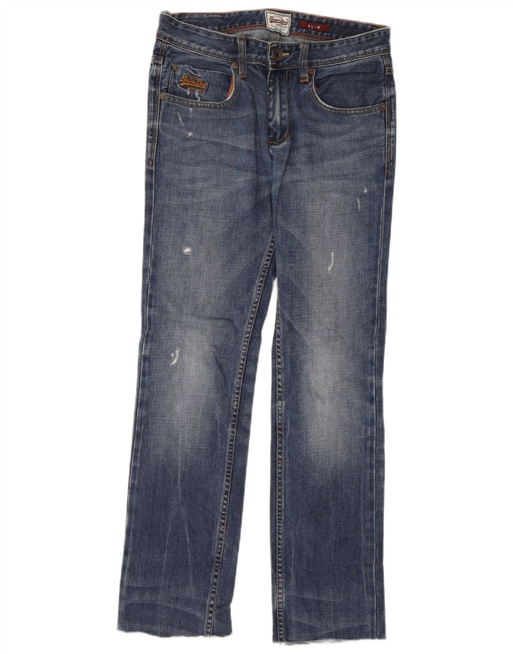 Superdry Damen Distressed Slim Jeans W28 L32 Blaue Baumwolle