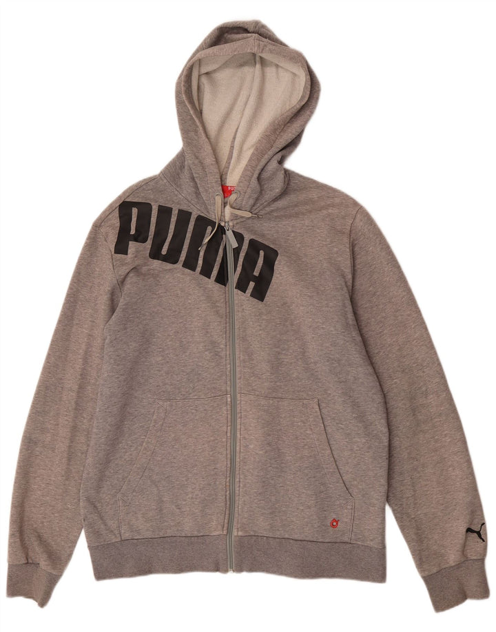 Puma Herren-Kapuzenpullover mit grafischem Reißverschluss, mittelgraue Baumwolle