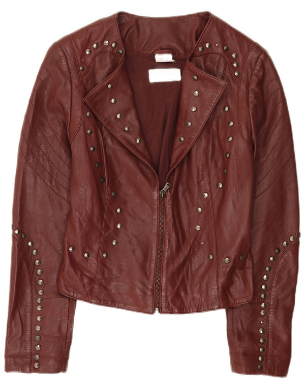 Amy Vermont Damen-Bikerjacke aus Leder, EU 38, mittleres Burgunderrot gefleckt