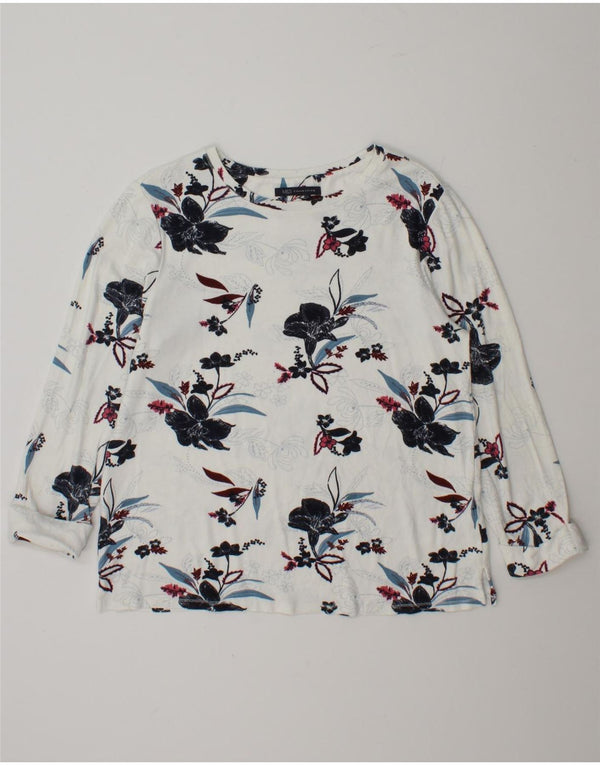 Marks & Spencer Damen Top Langarm UK 12 Mittelweiße Viskose mit Blumenmuster
