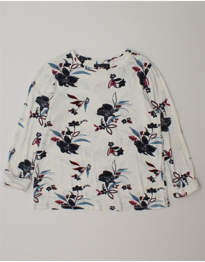 Marks & Spencer Damen Top Langarm UK 12 Mittelweiße Viskose mit Blumenmuster