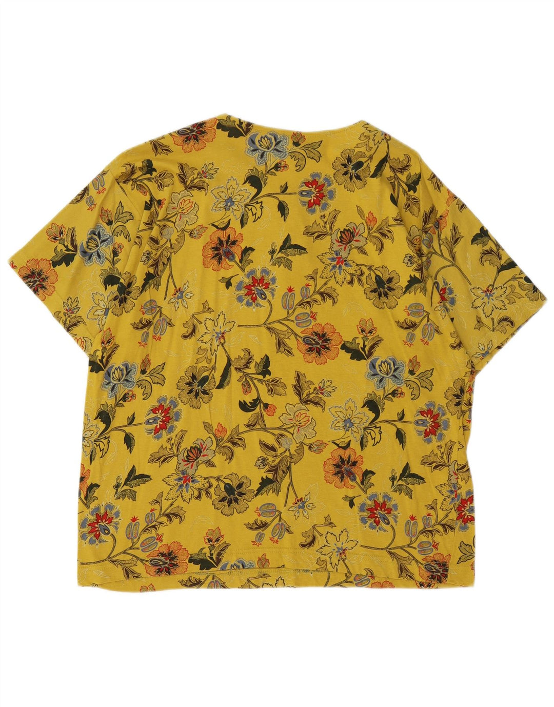VINTAGE Damen Bluse Top UK 12 Mittelgelbe geblümte Baumwolle