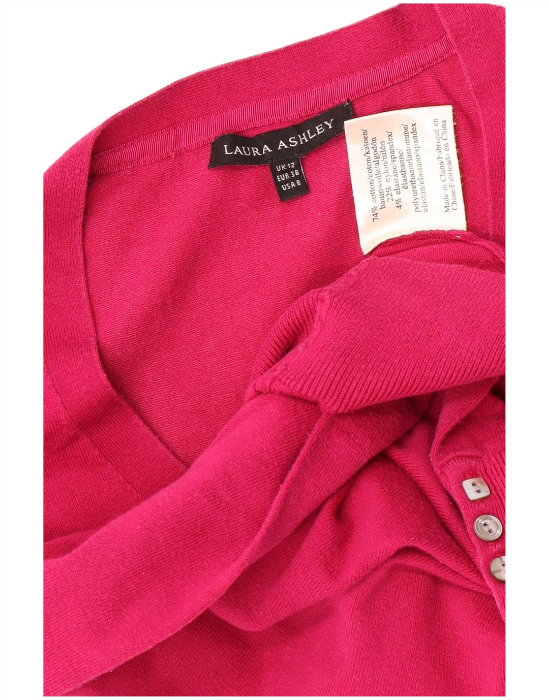 LAURA ASHLEY Damen Crop V-Ausschnitt Pullover Pullover UK 12 Mittelrosa Baumwolle