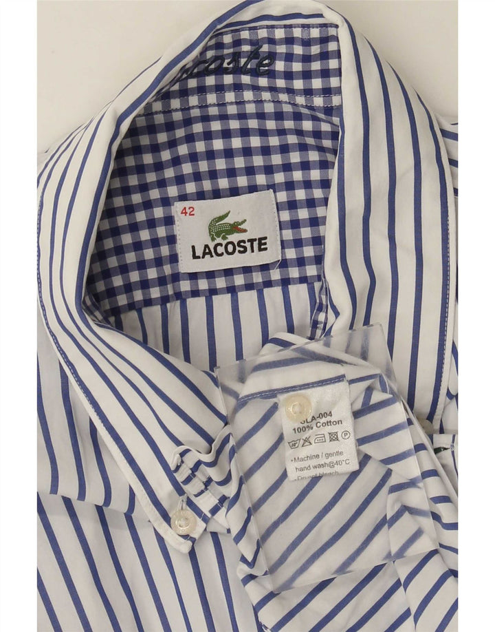Lacoste Herrenhemd, Größe 42, groß, weiße Nadelstreifen-Baumwolle