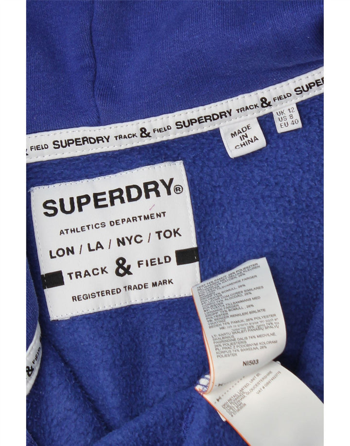 Superdry Damen Graphic Zip Hoodie Sweater UK 12 Mittelblaue Baumwolle