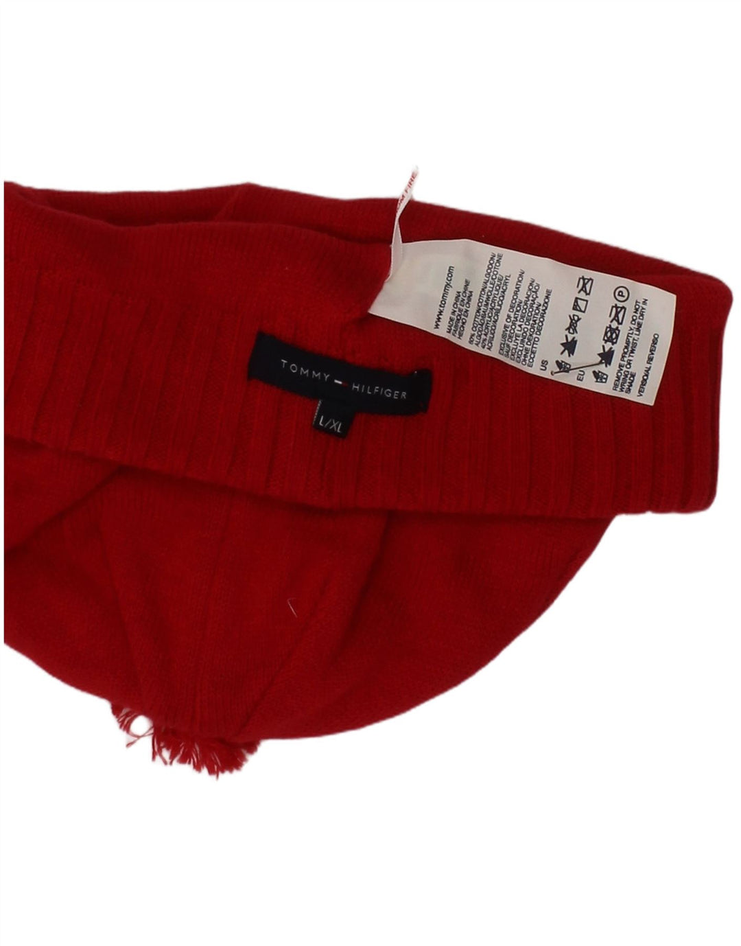 Tommy Hilfiger Damen-Strickmütze, Größe L/XL, rote Baumwolle