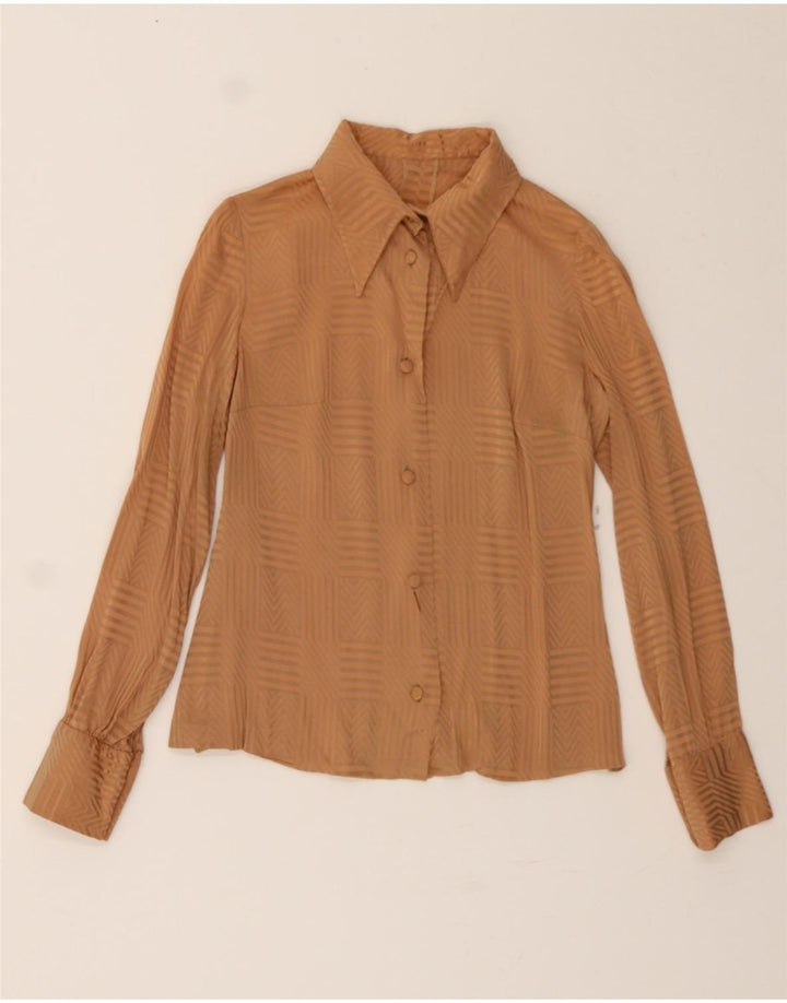 VINTAGE Womens Shirt UK 10 Small Beige Geometric Vintage Vintage and Second-Hand Vintage from Messina Hembry 