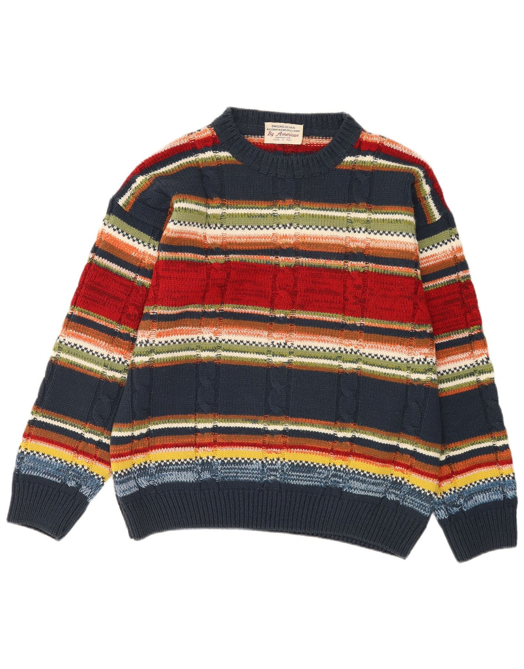 Vintage Herren Pullover mit Rundhalsausschnitt, mittelgroß, mehrfarbig gestreift