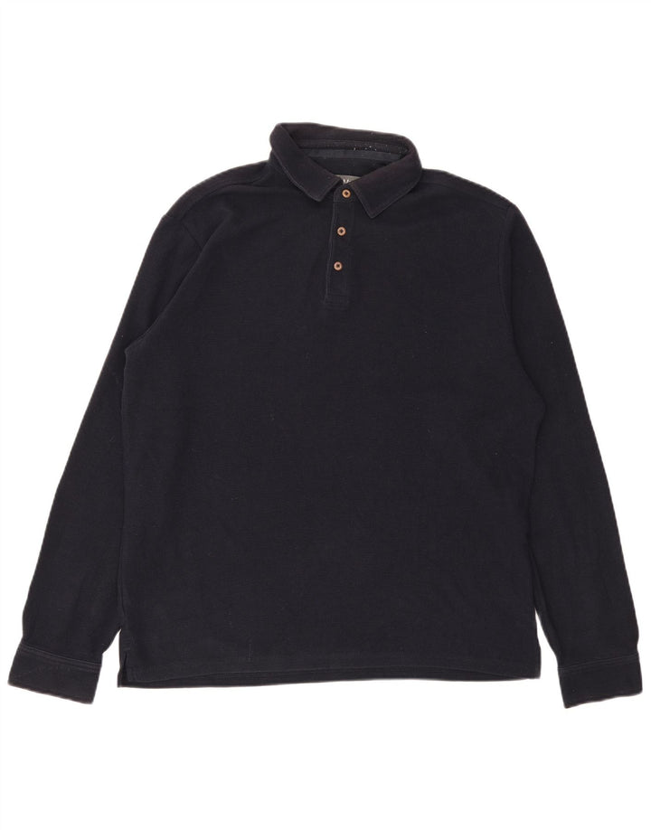 Marks & Spencer Herren-Langarm-Rugby-Poloshirt, mittelmarineblaue Baumwolle