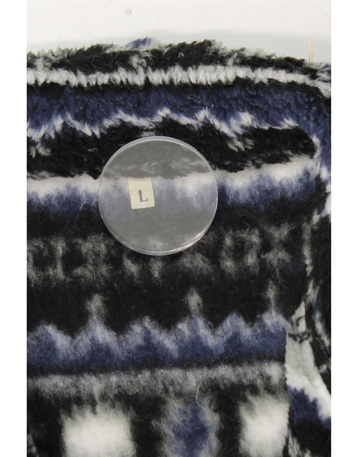 VINTAGE Herren Fleecejacke UK 40 Large Navy Blue Fair Isle