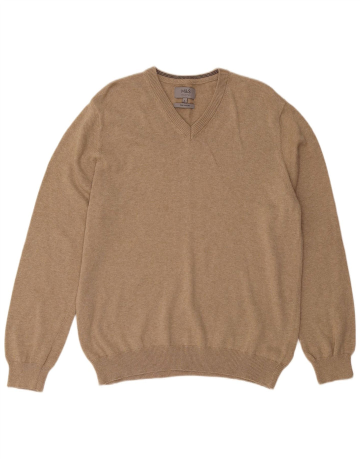 Marks & SPENCER Herren-Pullover mit V-Ausschnitt, groß, braune Baumwolle