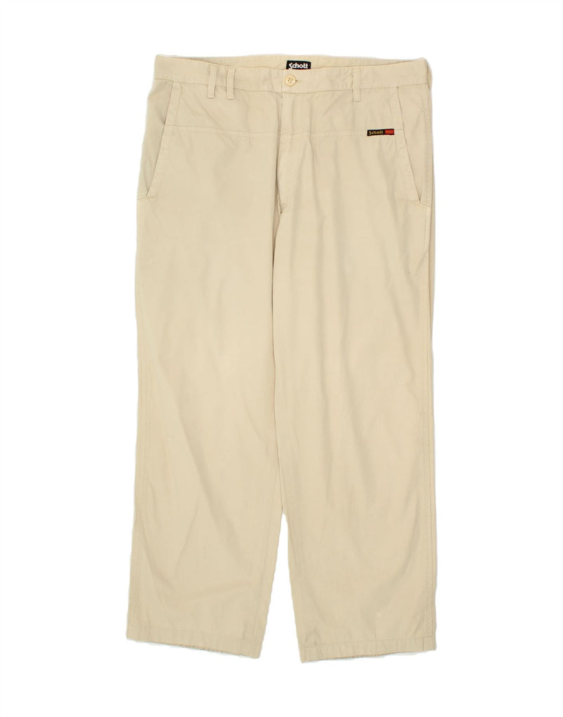 SCHOTT Mens Straight Casual Trousers W36 L27 Beige Cotton Vintage Schott and Second-Hand Schott from Messina Hembry 