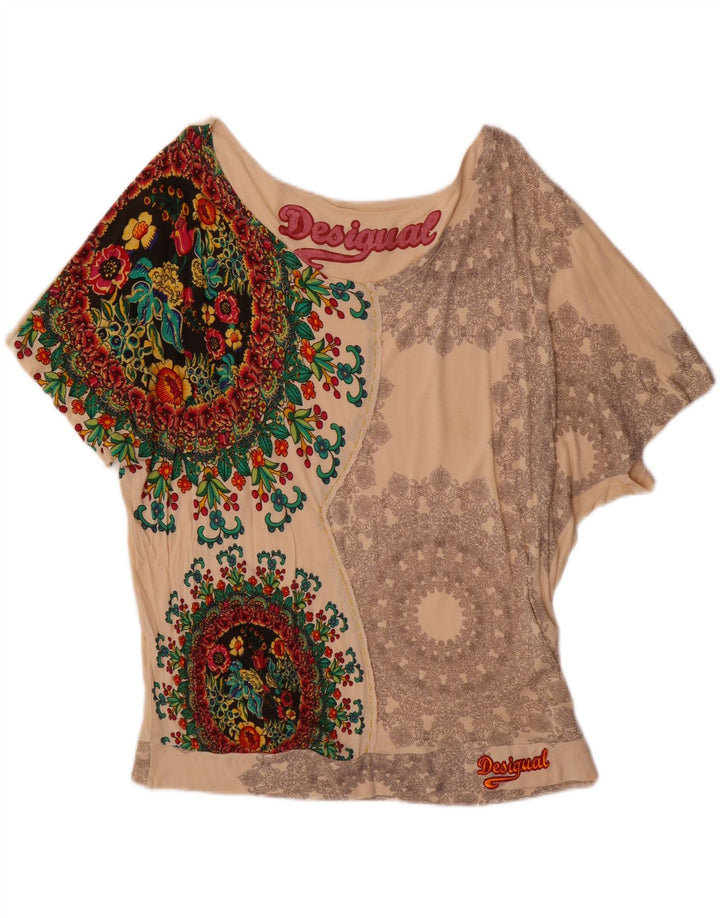Desigual Damen-Blusenoberteil mit Fledermausärmeln, UK-Größe 42, mittleres gebrochenes Weiß mit Blumenmuster