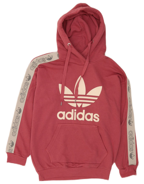 Adidas Damen Graphic Oversized Hoodie Pullover UK 8 XS Rosa Baumwolle