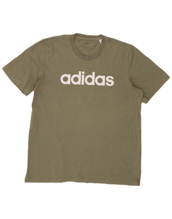 Adidas Herren Grafik T-Shirt Top Large Khaki Baumwolle