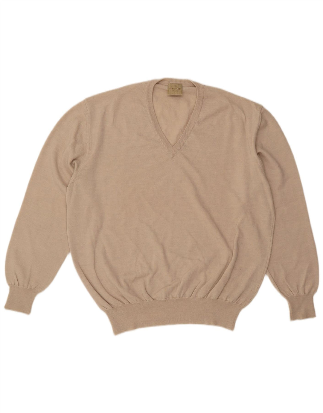 TRUSSARDI Herren-Pullover mit V-Ausschnitt aus mittelbeiger Wolle