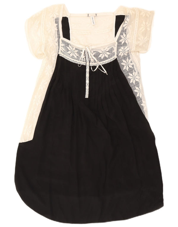 Vintage Damen Empire Kleid IT 44 Mittelschwarze Blumenseide