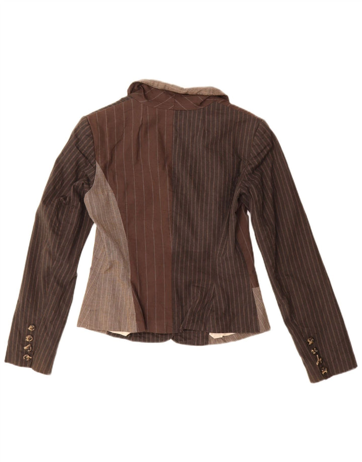 Vintage Damen Crop 3 Knopf Blazer Jacke IT 42 Mittelbraun gestreift