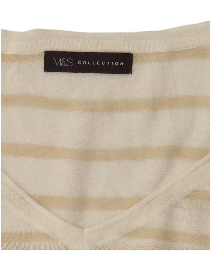 MARKS & SPENCER Damen-Pullover mit V-Ausschnitt, Gr. 40, Größe L, weiß gestreift