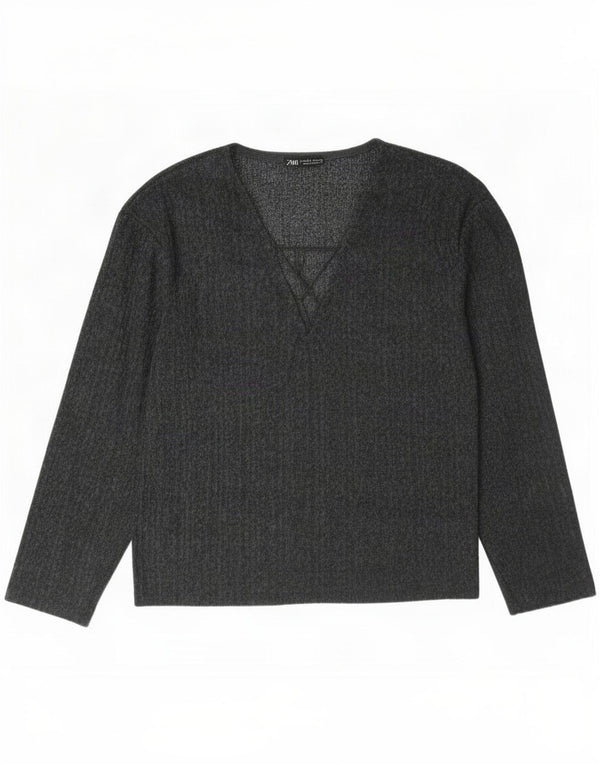 Zara Damen Übergroßes Top Langarm UK 10 Small Grau