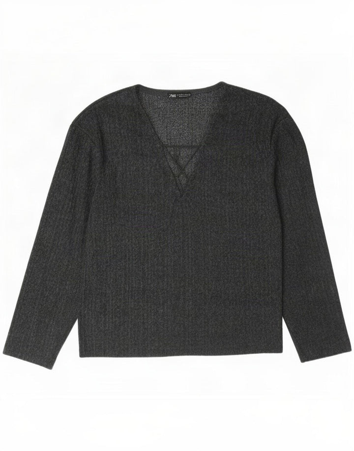 Zara Damen Übergroßes Top Langarm UK 10 Small Grau