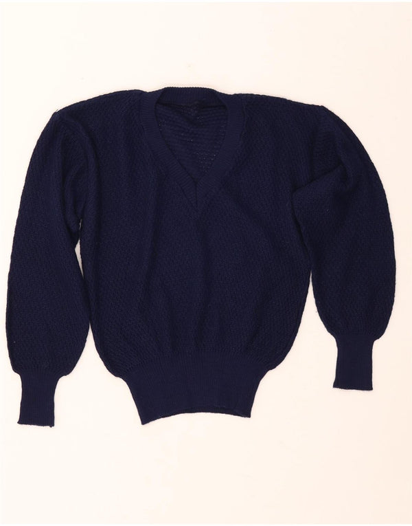 VINTAGE Damen Pullover mit V-Ausschnitt IT 46 Großes Marineblaues Acryl