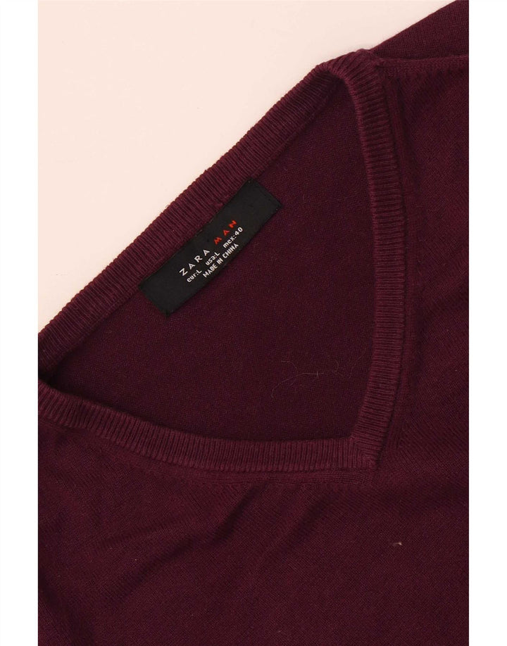 Zara Herren-Pullover mit V-Ausschnitt, Größe L, Burgunderrot