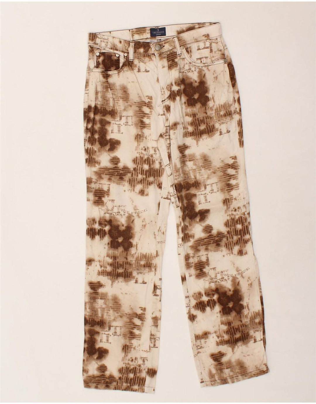 TRUSSARDI Womens Abstract Pattern Straight Casual Trousers W26 L28  Brown Vintage Trussardi and Second-Hand Trussardi from Messina Hembry 