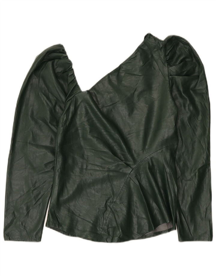Zara Damen One-Shoulder-Oberteil aus Kunstleder, UK 12, Mittelgrün, Polyurethan
