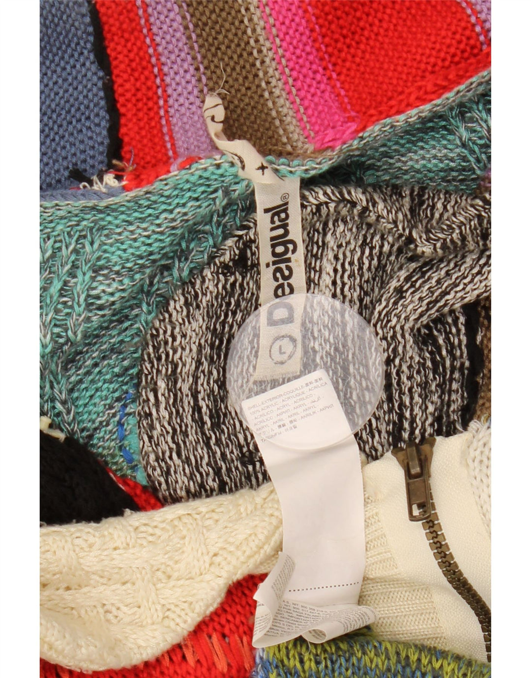 DESIGUAL Damen-Cardigan-Pullover UK 16 Großes mehrfarbiges Patchwork