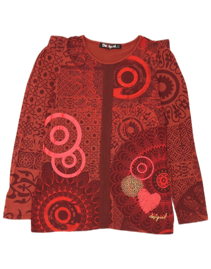 Desigual Damen-Blusenoberteil mit abstraktem Muster, UK 14, große rote Viskose