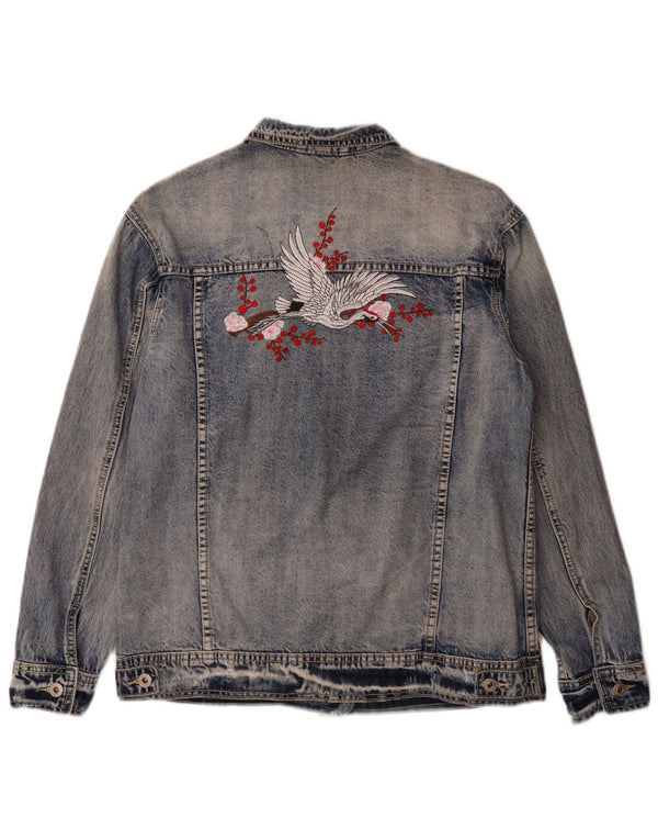 Place du Jour Damen-Jeansjacke mit Grafik, EU 36, kleine blaue Baumwolle