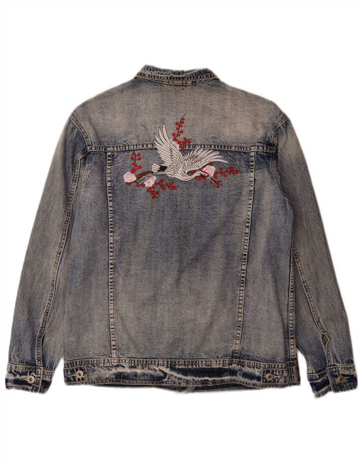Place du Jour Damen-Jeansjacke mit Grafik, EU 36, kleine blaue Baumwolle