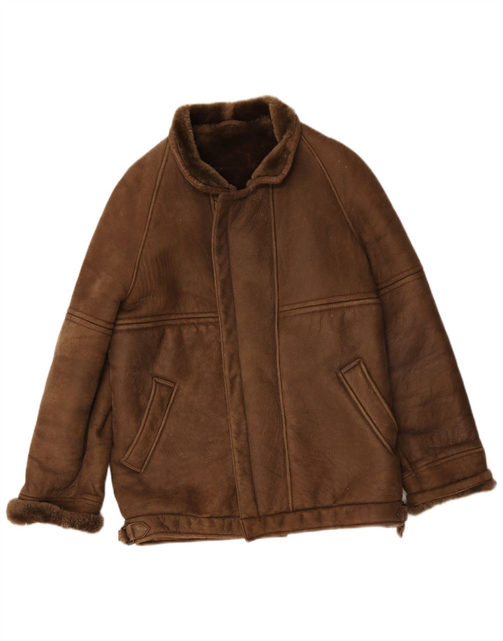 Vintage Herren Shearling Jacke IT 50 Large Braun