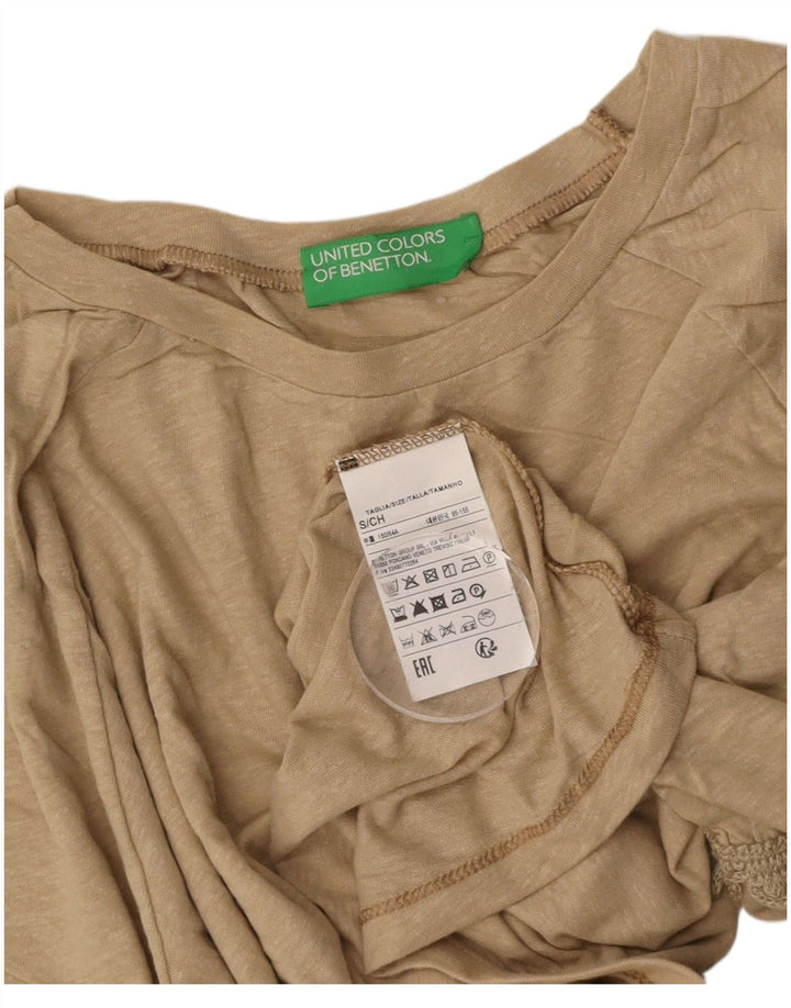 BENETTON Womens Oversized Crop Blouse Top UK 10 Small Beige Cotton