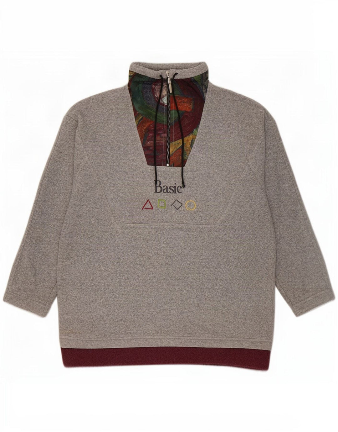 Basic Herren-Fleecepullover mit Reißverschluss am Hals, großes graues geometrisches Polyester